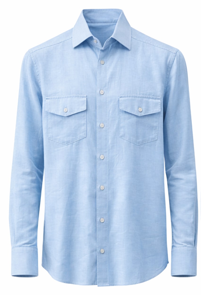 Camisa Linho Bolso Azul Claro